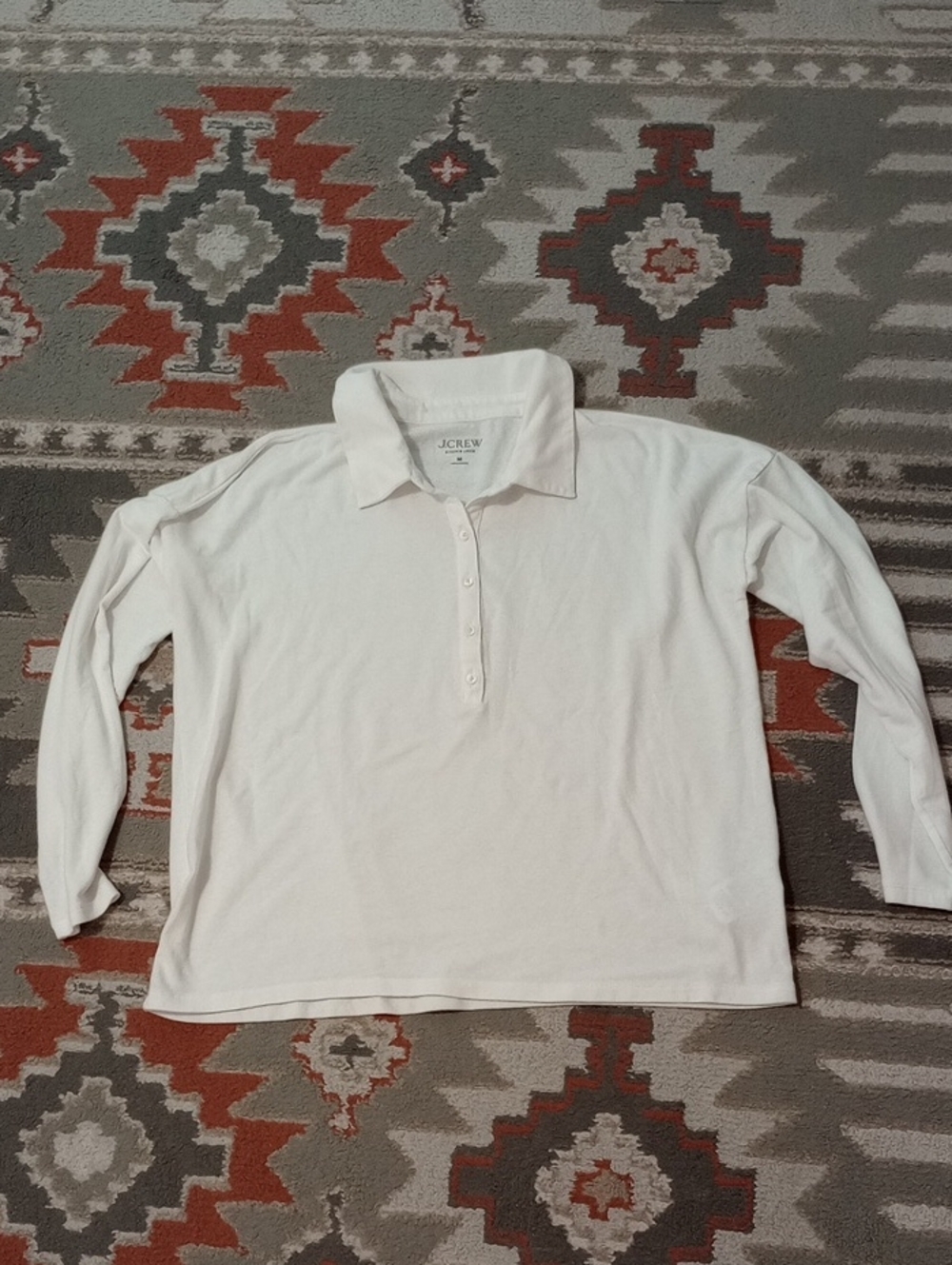 J.Crew Long Sleeve Polo Top in White Stretch Linen
